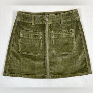 AMERICAN‎ EAGLE Women’s Corduroy Zip Front Mini Skirt 00 Short Olive Green Fall